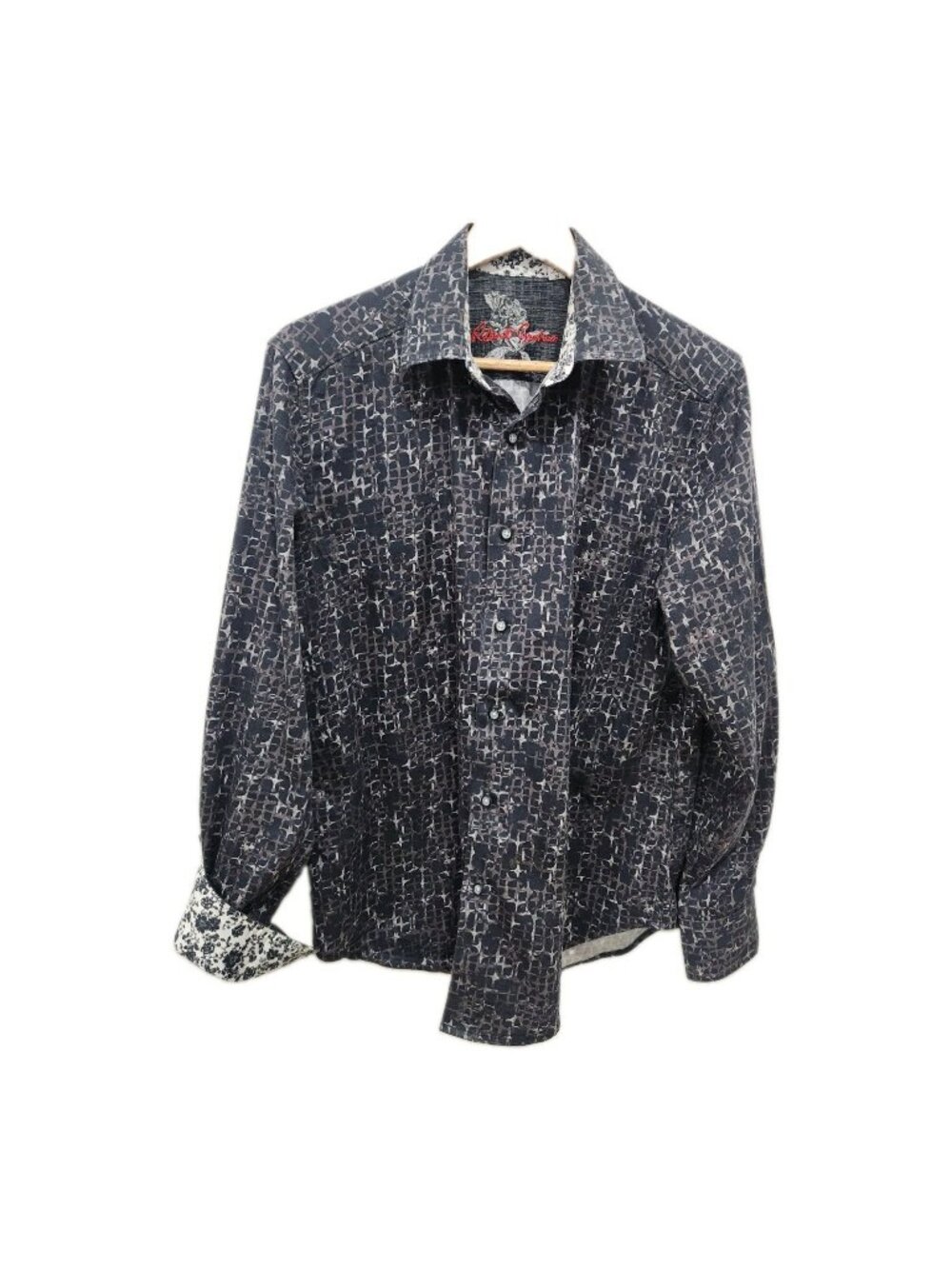 Robert Graham Shirt Mens M Gray Camouflage Button Up 100% Cotton Classic Fit